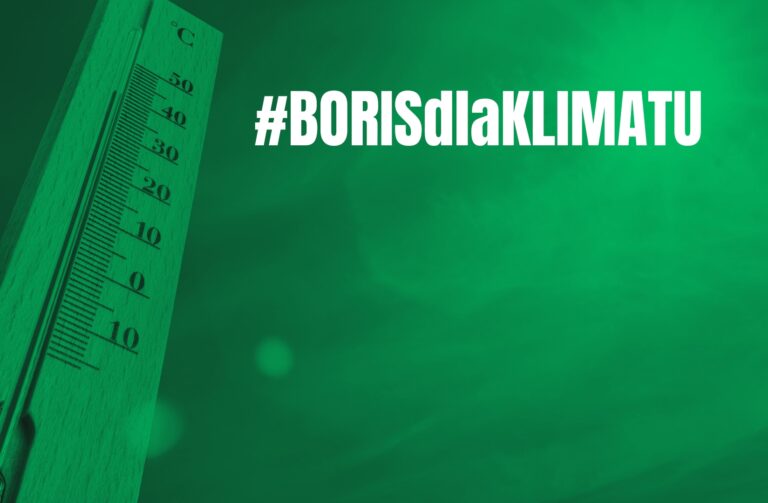 zdjęcie termometru z wysoką temperaturą powietrza, zielono tło i napis #Boris dla klimatu